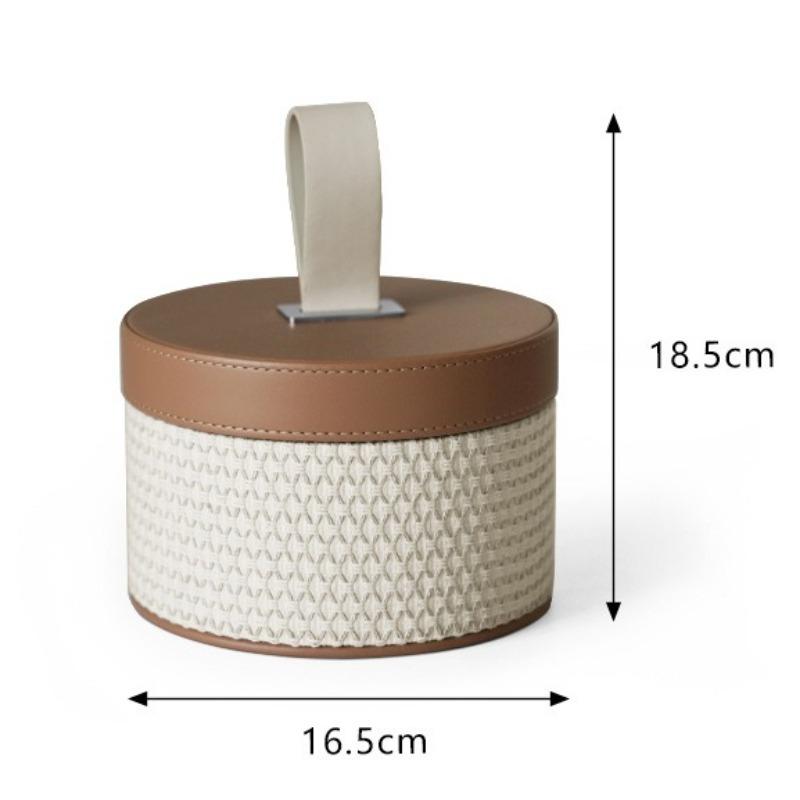 

Round Storage Box Luxury Leather Organizer Boxes Modern Makeup Groceries Storage Box Multifunctional Organization Container