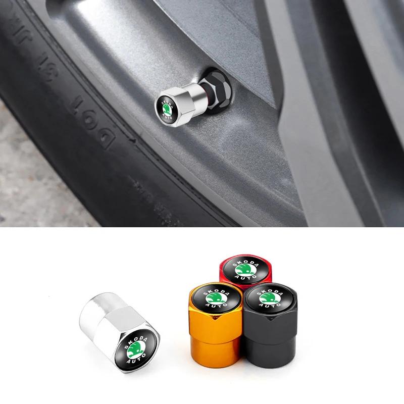 2025 New 4Pcs Car Logo Wheel Tire Valve Air Valve Stem Caps For Skoda Octavia Fabia Kamiq Kapoq Kodiaq Rapid SCALA Superb A5 A7