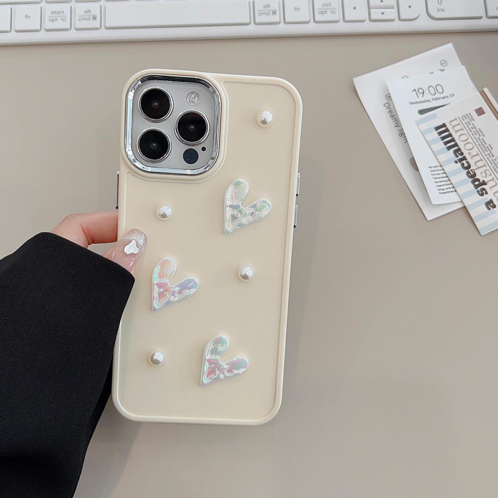 Milk White Pearl Love 14 Apple 17 Mobile Phone Case Iphone 13 Three Dimensional 11 Suitable for 15 Small Fragrance 16promax