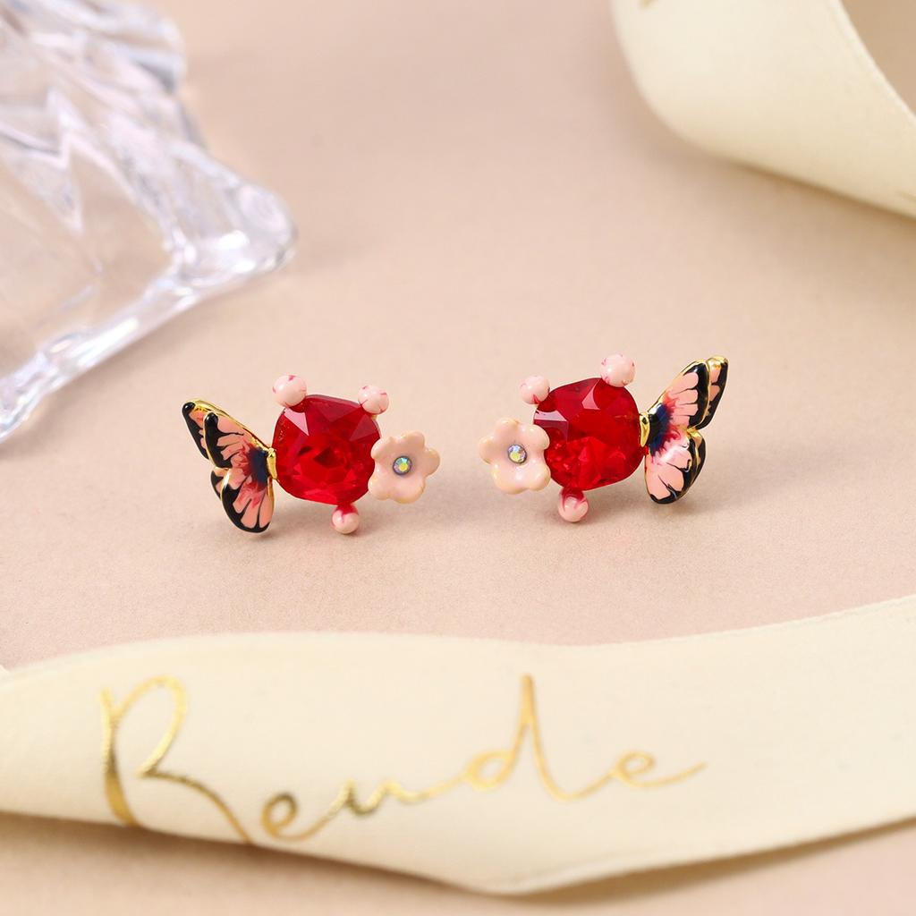 Personalized French Mori Enamel Dripping Oil Niche Bow Earrings Summer Jewelry Three-dimensional Color Stud Earrings
