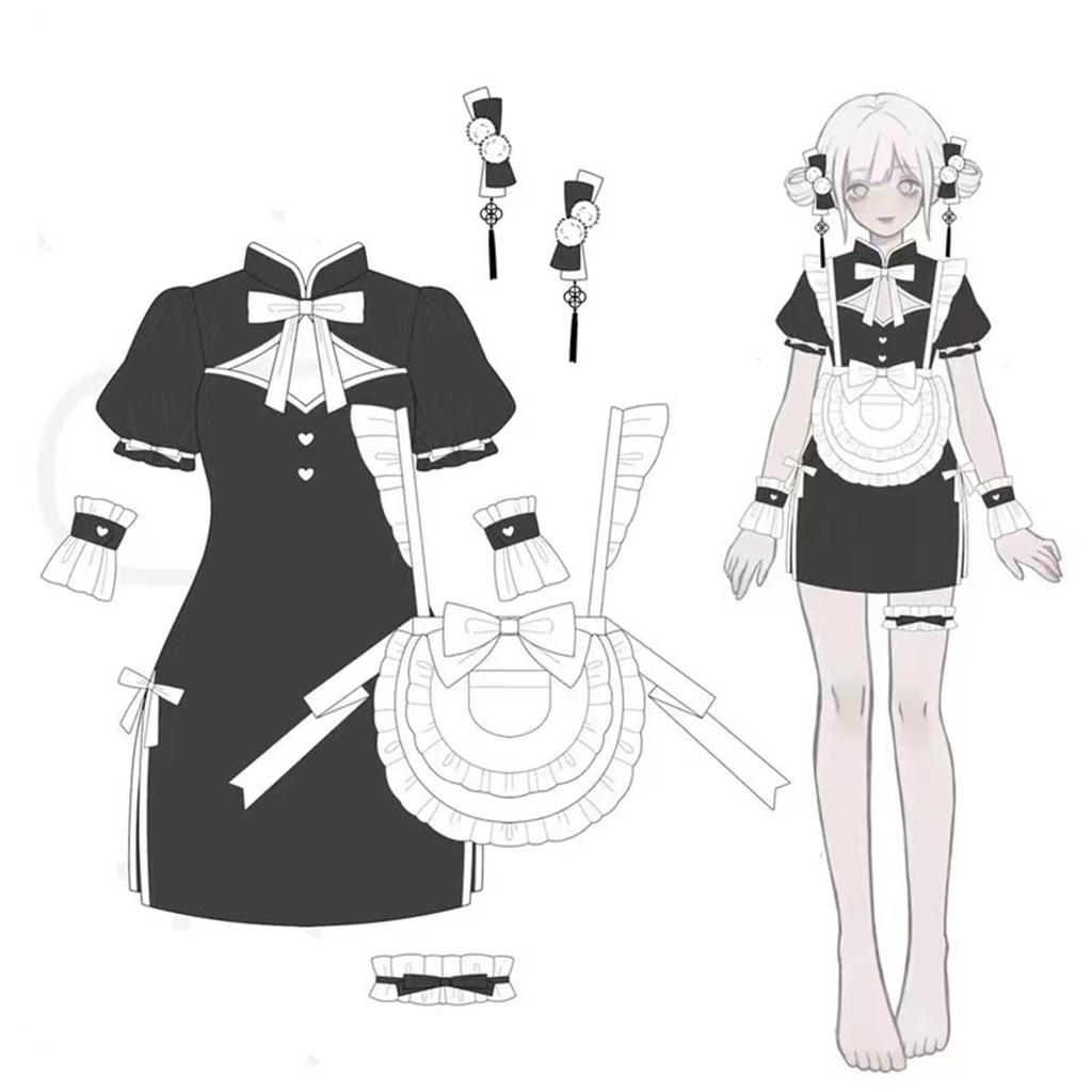 Sexy Cosplay Maid Uniform Set Piece Head Moe Frill Cute One Piece Mini Costume Chinese Clothes Halloween Christmas Costume Cosplay Costume Free Size
