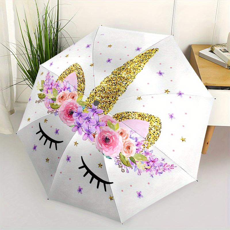 

Unicorn,Floral Automatic Folding Umbrella Simple 8 Rib Design, Bright Cartoon Pattern, Durable Iron Frame, Suitable For Travel, Outdoor, Be