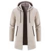 Men's Plus Velvet Hooded Knitwear Cardigan – Thickened, Windproof, Warm Mid-Length Jacket for Autumn/Winter (Middle-Aged & Elderly)