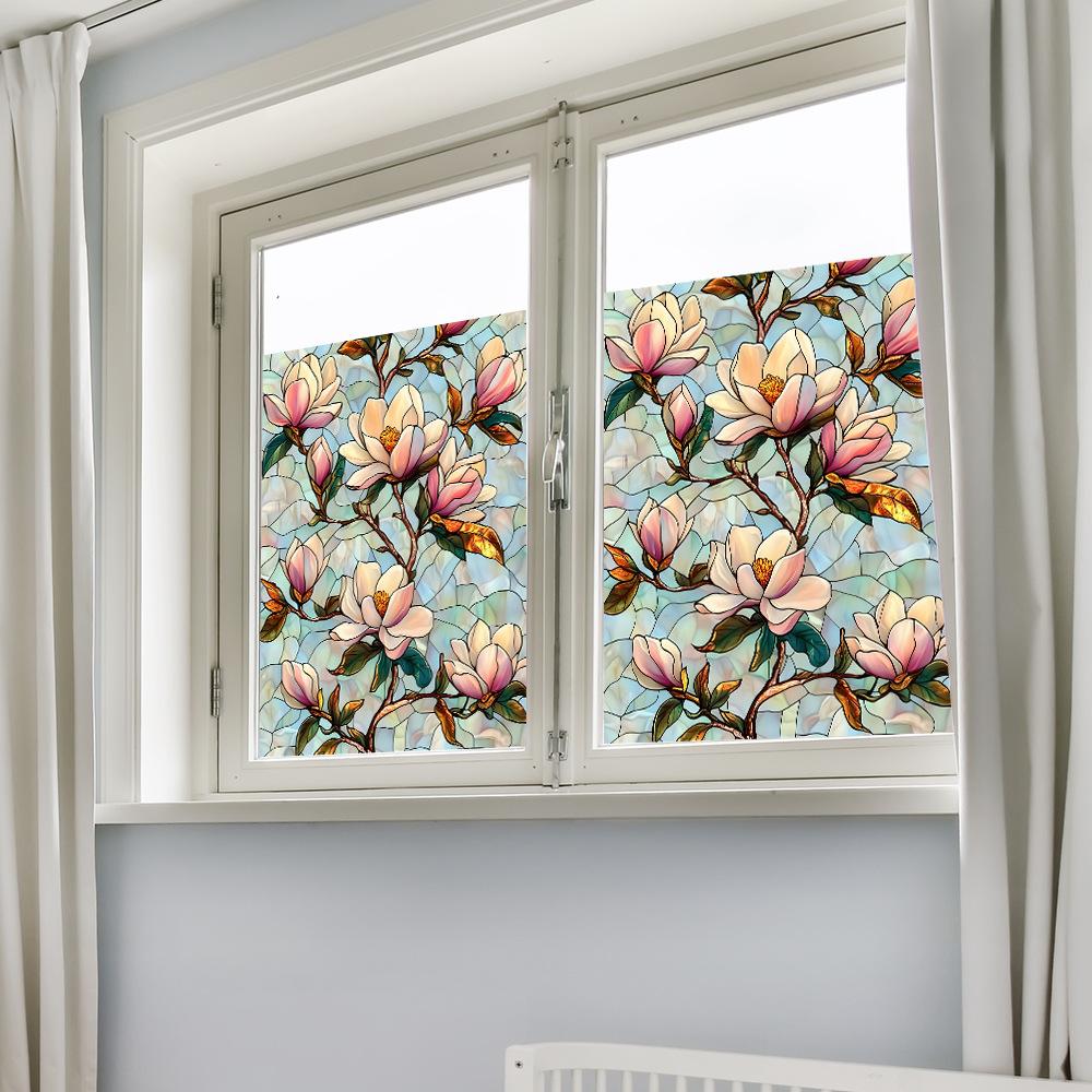 Painted Simple Magnolia Flower Balcony Glass Window Beautification and Decoration Static Electricity Window Stickers