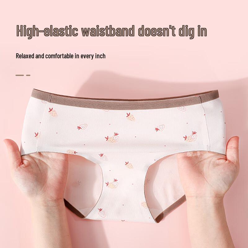 LANSWE Women's Pure Cotton Antibacterial Mid-Waist Seamless Briefs (3-Pack)