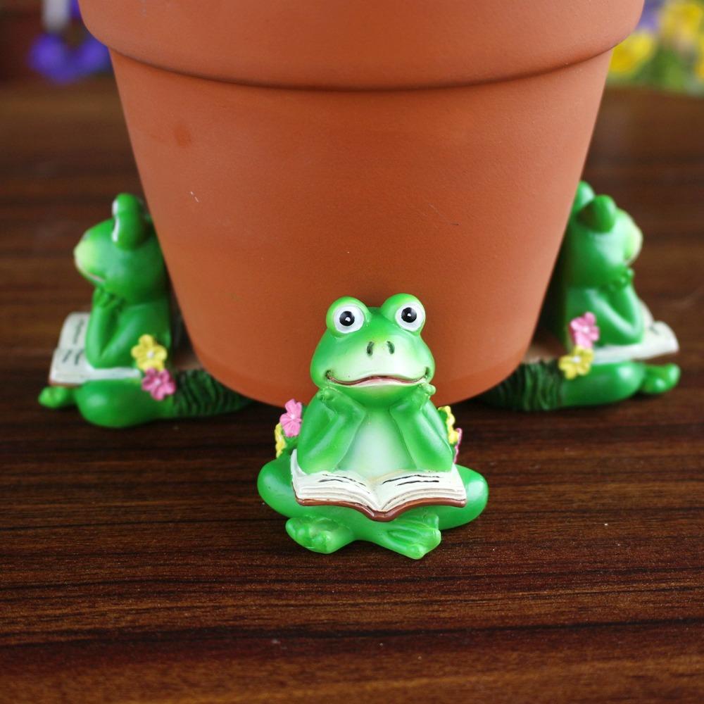 3pcs Resin Crafts Reading Frogs Figurines Green Animal Statue Home Living Room