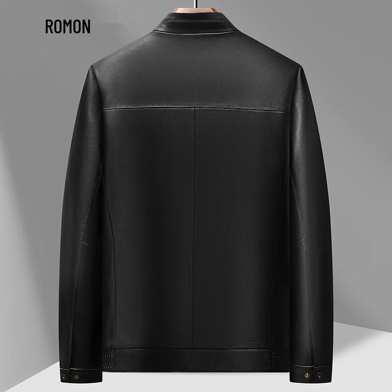 Romone Men's Genuine Sheepskin Leather Jacket with Stand Collar
