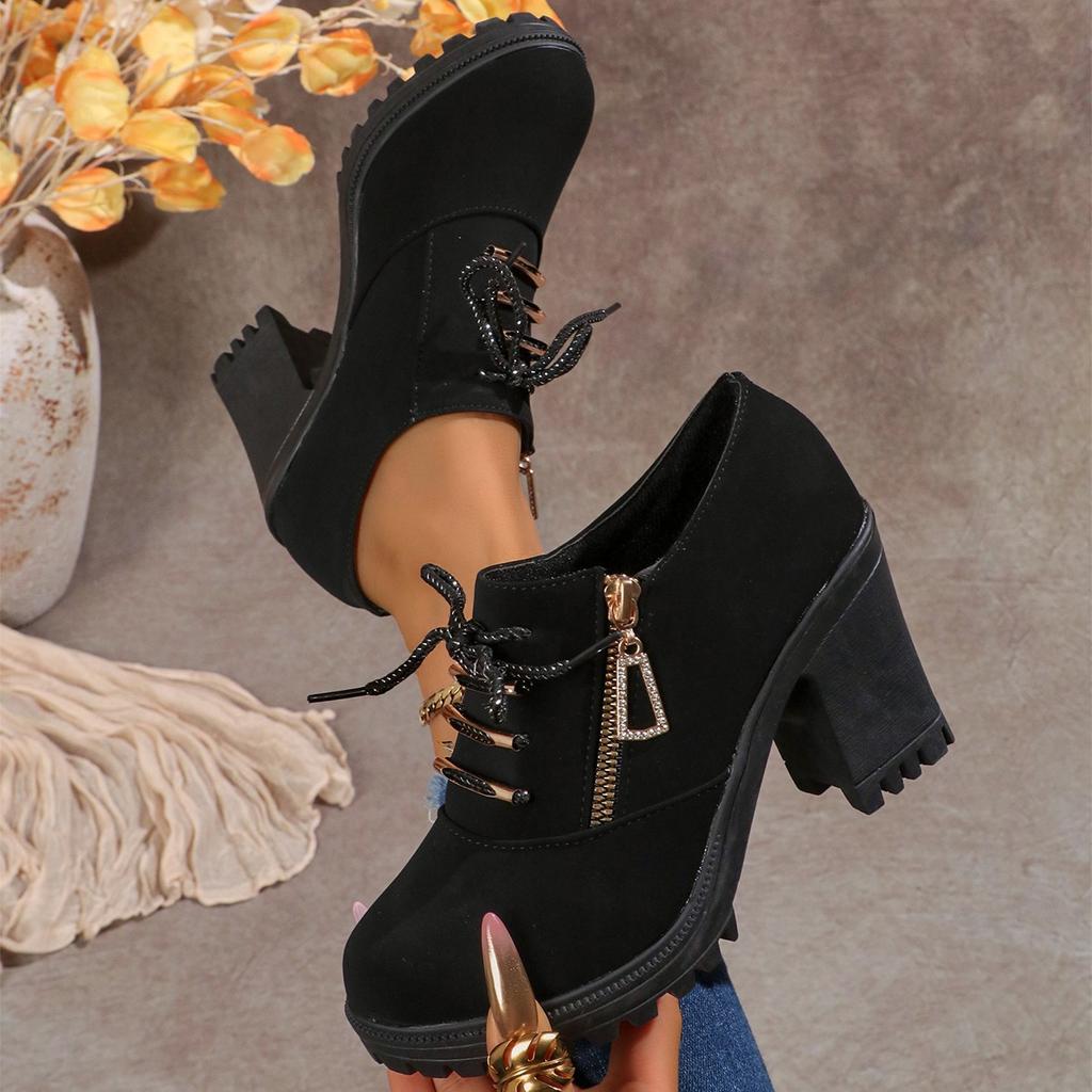 Fashion 5New Spring Autumn Women Ankle S Boots Blacksuede Roman Style Lace-up Ladies Shoes Thick High Heels Casual Short Botas Femininas