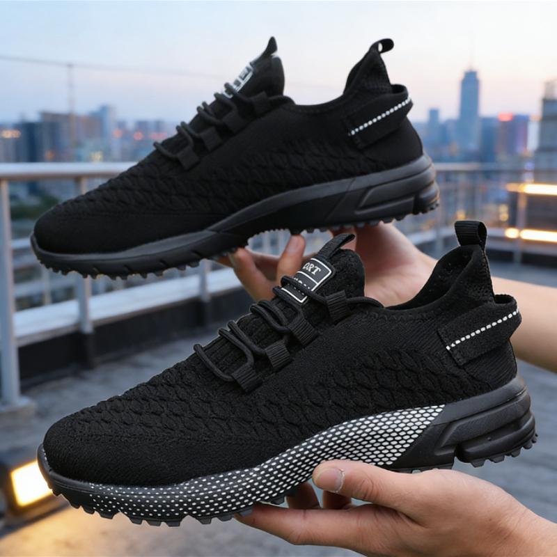 Modern Men's Sneakers Breathable Mesh Knit Running Shoe Material Shock-Absorbing Sole Comfortable Casual Flace Up Shoes for Men