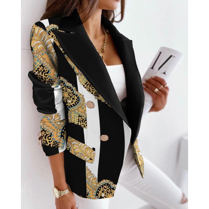 New Autumn Winter Long Sleeve Double-Breasted Printed Blazer Jacket 2025 Fashion Printed Suit Jacket