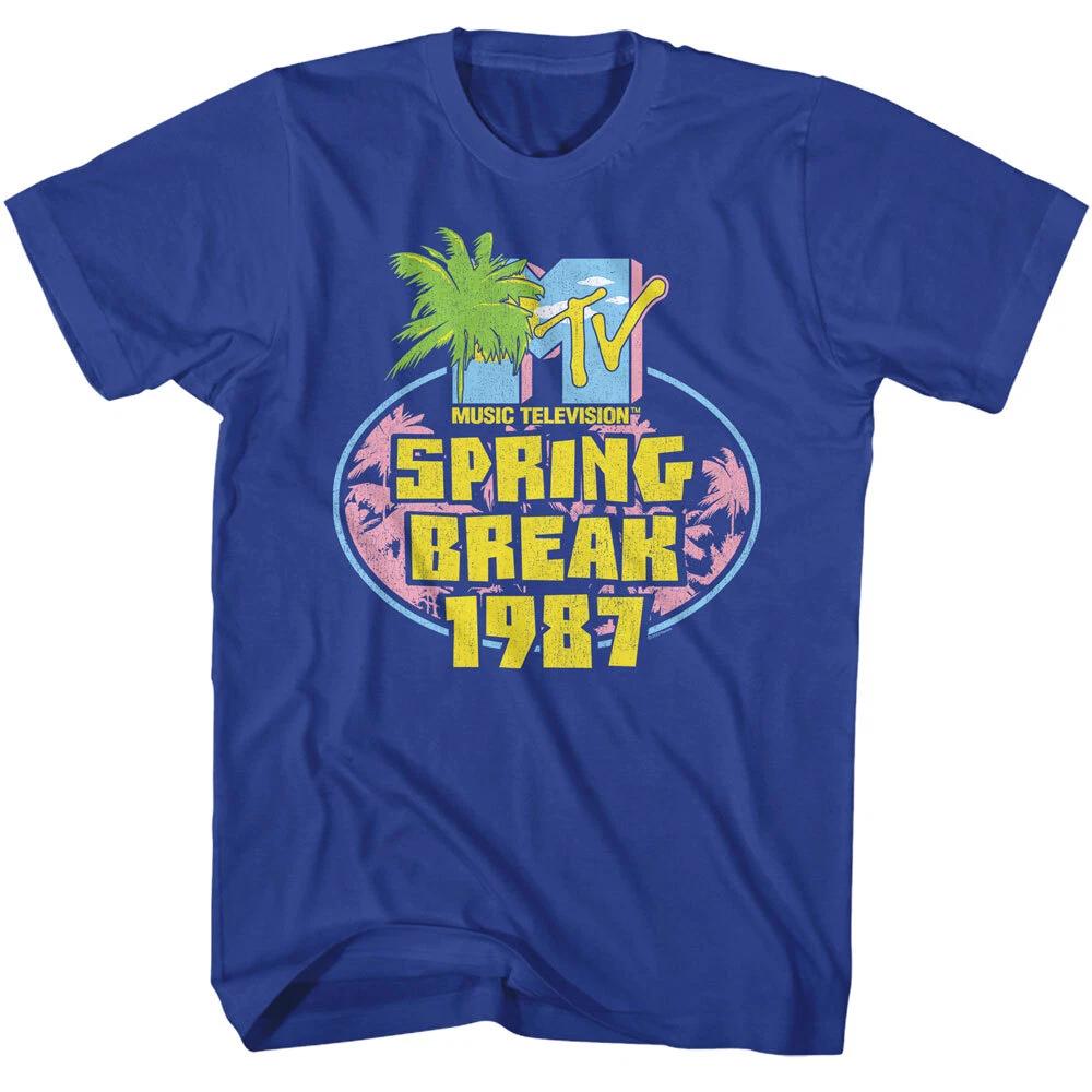 MTV Music Television Spring Break 1987 Pastel Logo Palm Trees Men s T Shirt XL