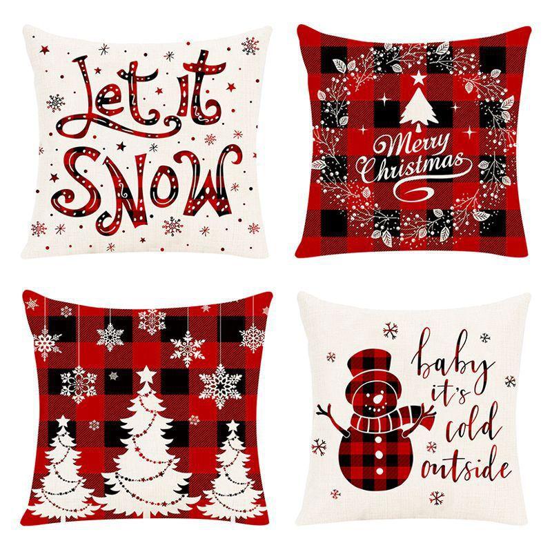 45Cm Christmas Cushion Cover New Year Decor England Plaid Style Seat Pillowcase Car Pillowcase Merry Christmas Decor Home