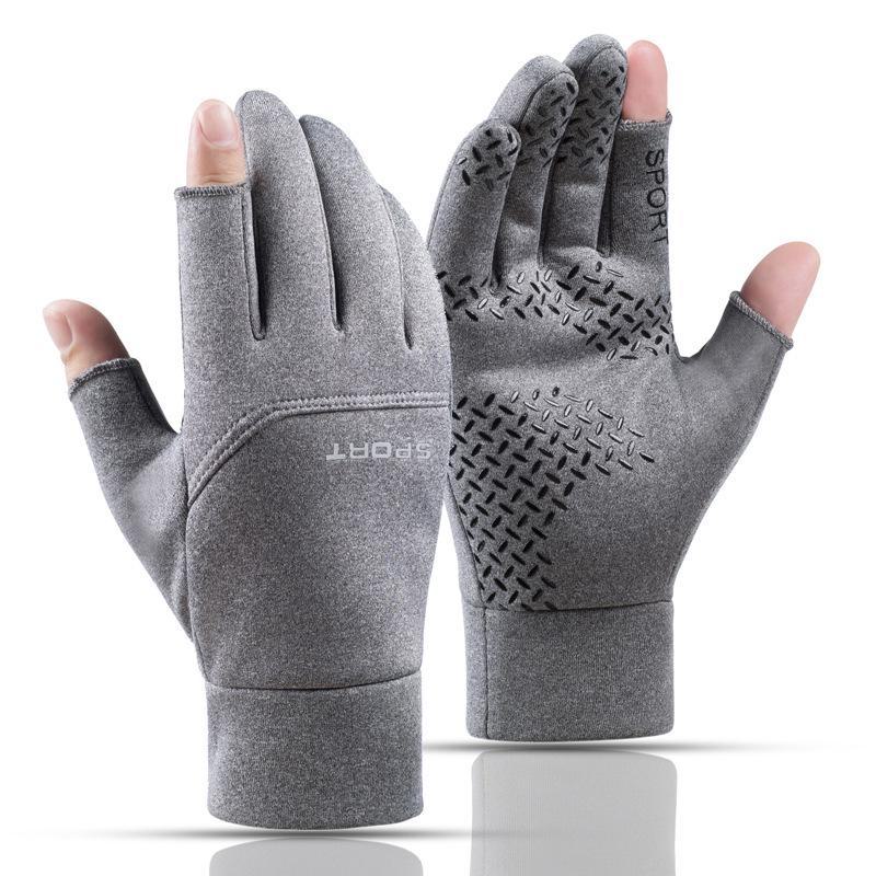 

Теплые, Нескользящие Зимние Перчатки с Двумя Пальцами для Рыбалки и Велоспорта для Мужчин Two-finger, single-sided, L серый