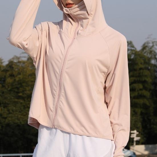 Veste à capuche de protection solaire pour femme, légère, manches longues, t-shirt solaire, fermeture éclair intégrale, veste athlétique avec poches pour la randonnée en extérieur