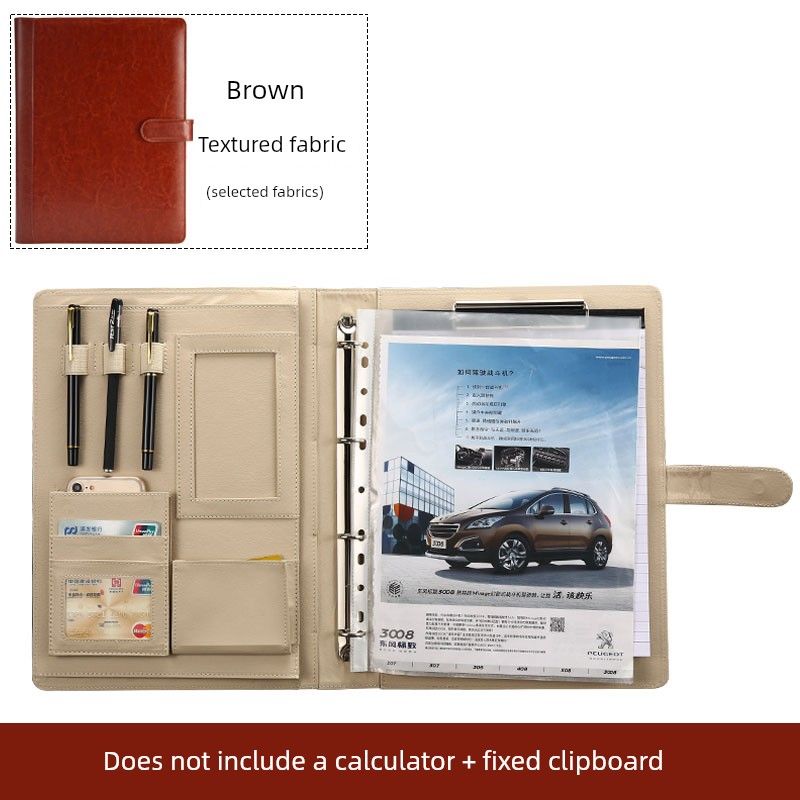A4 Multi-Functional Folder Business Leather Loose-Leaf Male Package Office Sales Storage Clip Info Booklet Meeting Plate Holder