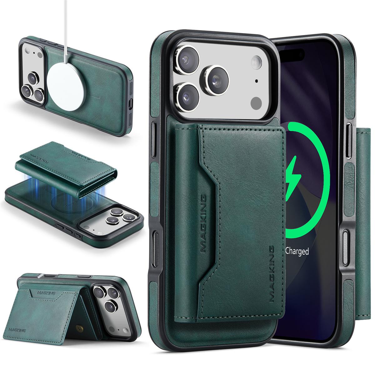 

Detachable RFID Blocking Cards Solt Wallet Phone Case for IPhone 17 Pro Max 16 Plus 15 14 13 12 Stand Wireless Charging Cover iPhone 12 Pro Max зелений