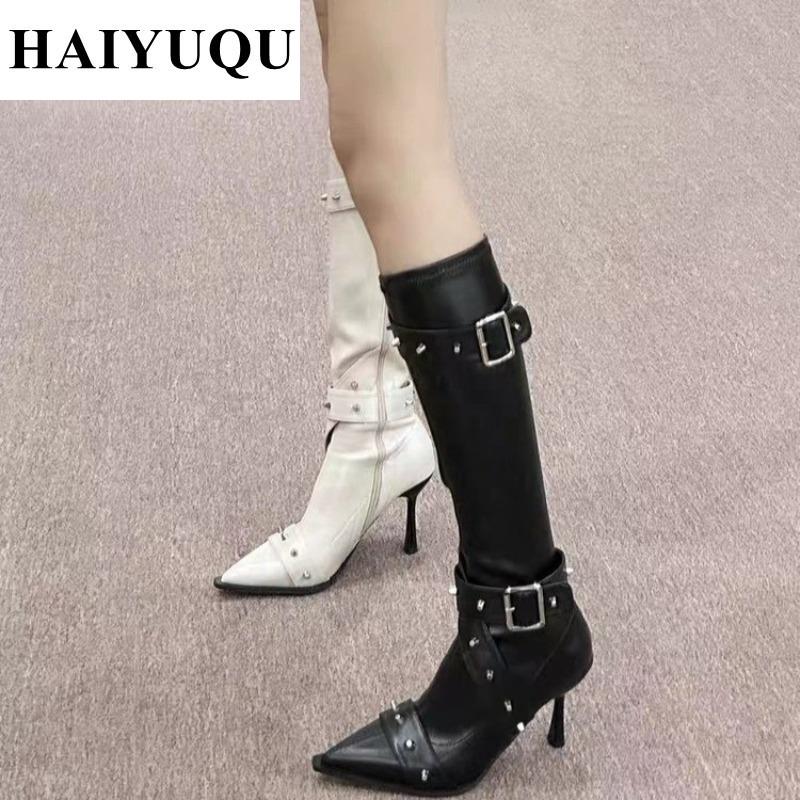 Элегантные сапоги на высоком каблуке до колена в стиле панк-женская обувь — фото 4