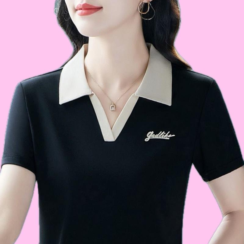 Dámské letní tričko s krátkým rukávem a klopou, nový oblek pro maminku, POLO tričko, ležérní sportovní vyšívaný top