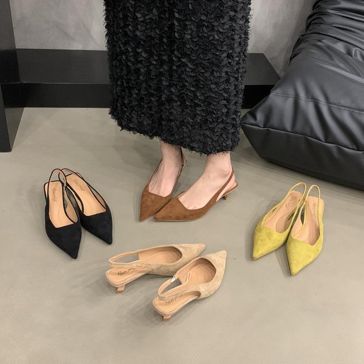 Temperament Pointed Head Empty Temperament Single Shoes New Spring French Niche High Heels Thin Heel Bag Head Sandals Women