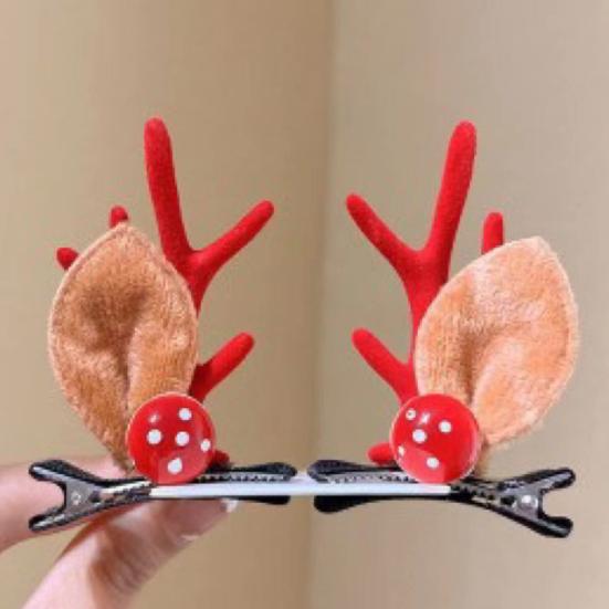1 Pair Kids Reindeer Antler Hair Clips Soft Plush Christmas Hairpin for Baby Girl Toddler Cute Photo Prop Party Hair Accessory