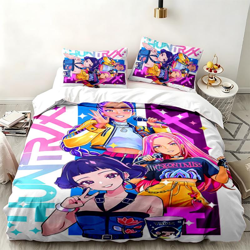 Kpop Demon Hunters 3pc Set Perfect for Bedroom Use Comfortable Bedding Set Includes a Duvet Cover and Two Pillowcases Ideal Birthday or Christmas Gift