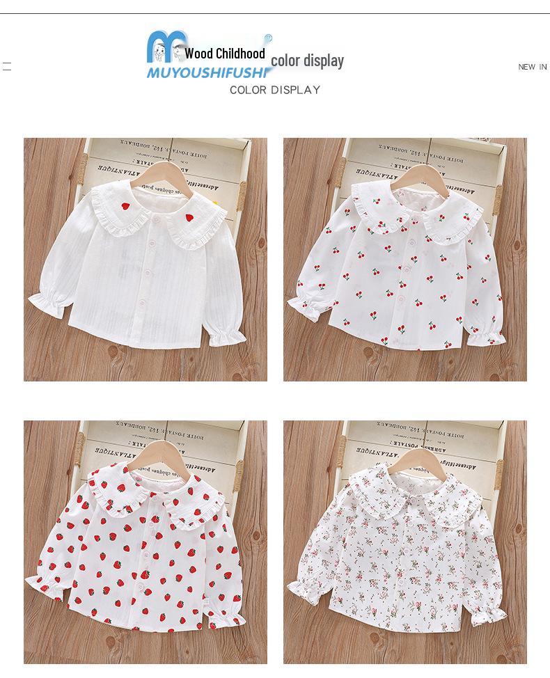Children's Long Sleeve Cotton Lace Lapel Shirt - Spring/Autumn Korean Style for Girls