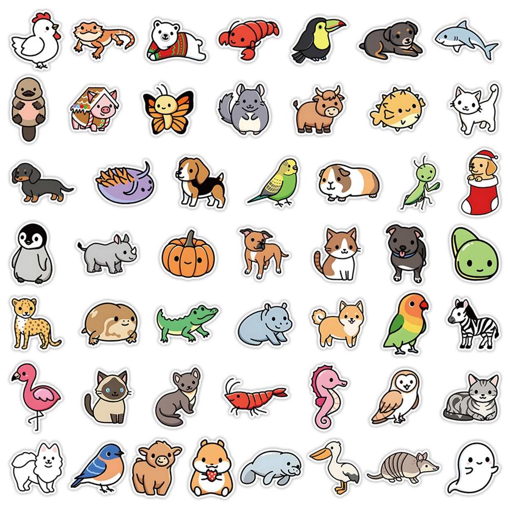 50 Sheets Cute Animal Graffiti Stickers for Water Bottles and Luggage