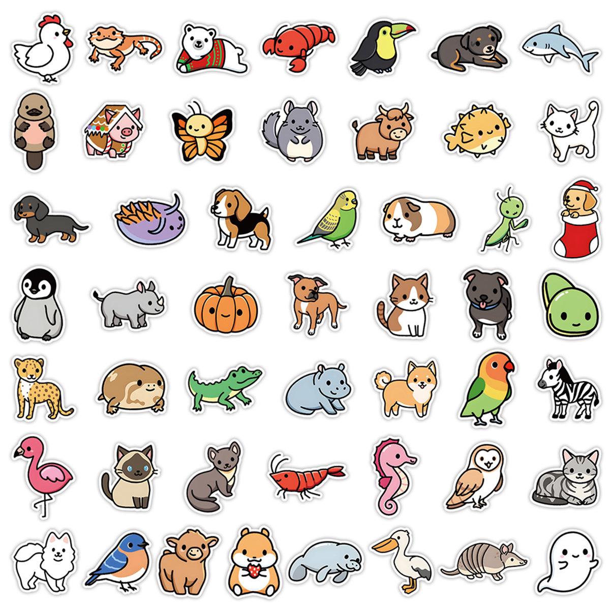 50 Sheets Cute Animal Graffiti Stickers for Water Bottles and Luggage
