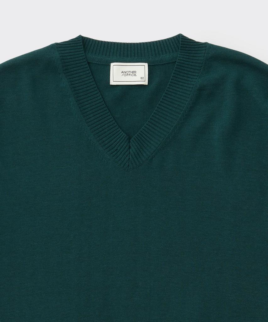 ANOTHER OFFICE Current Silk V-Neck Knit (Forest)
