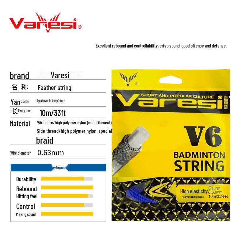 Varesi Authentic V6 Badminton Racket Line - Hand-Threaded, High Elasticity & Durable.