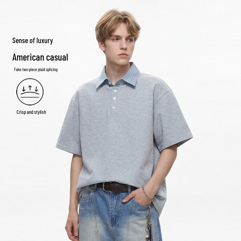 MEDE Men s Casual Retro Spliced Polo Shirt M