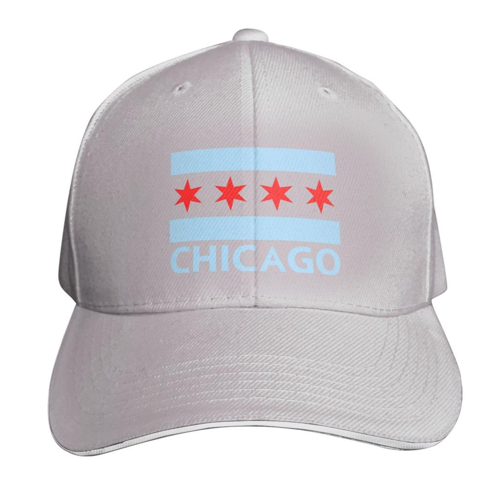 Chicago City Flag Sandwich Hat Baseball Cap Casquette Fit Men And Women Dad Caps White Unisex Adjustable