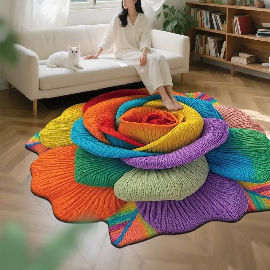 Tapis de sol 3D à fleurs Yousheng Absorbant Séchage rapide Irrégulier Moelleux Floral Lavable Antidérapant Salon Chambre Salle de bain Cuisine Décoration