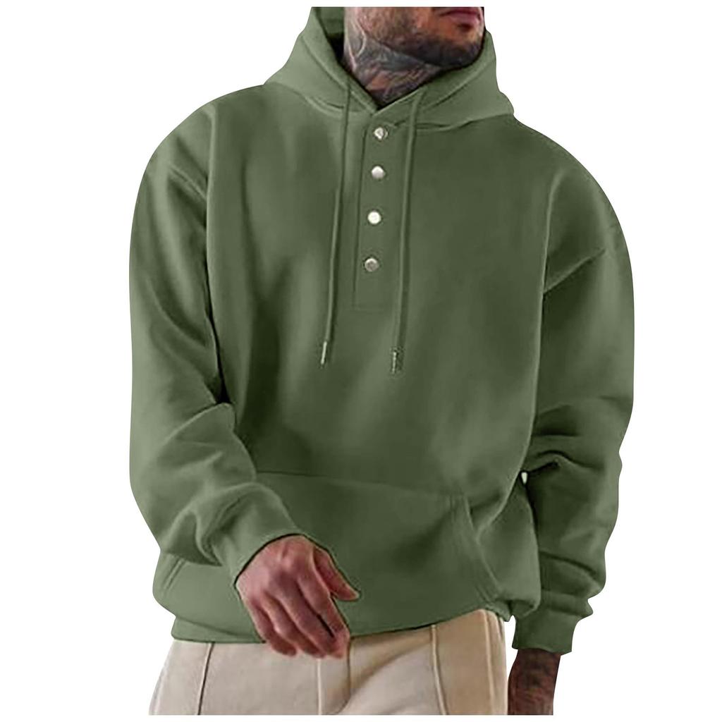 Men's Solid-color Pocket Button Long-sleeved Daily Casual Sweatshirt