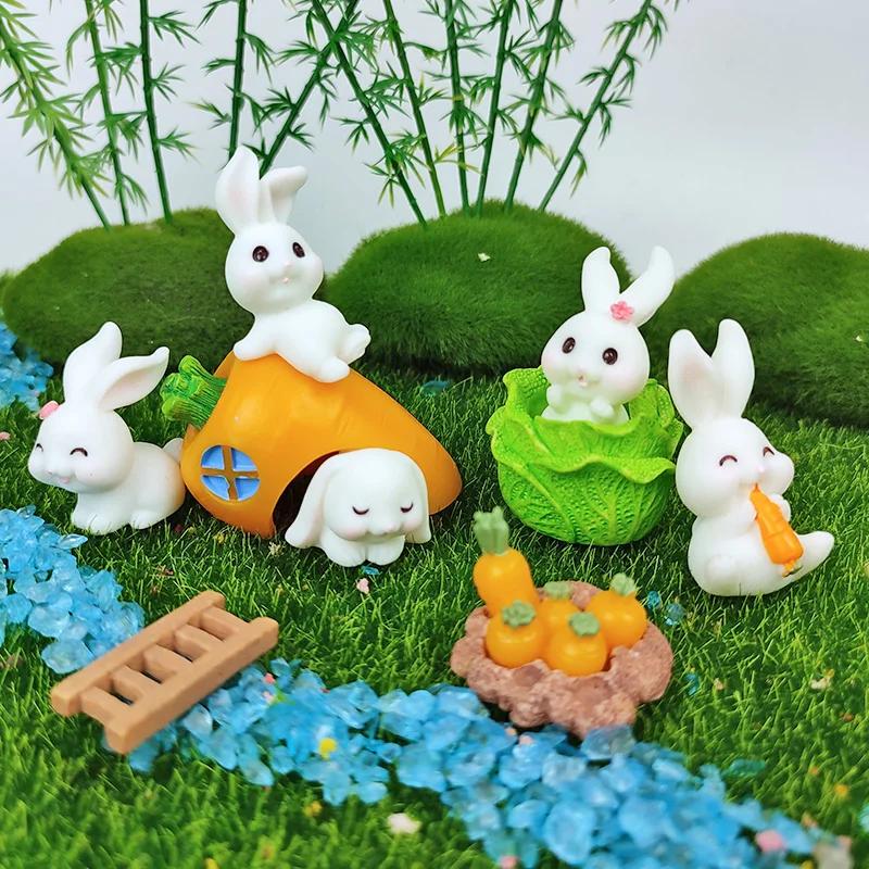 2025 Wielkanoc Słodkie Króliki Zajączek Marchewka Miniaturowa Figurka DIY Krajobraz Ozdoba Domowa Doniczkowa Dekoracja Ciasta Zwierzęce Akcesoria