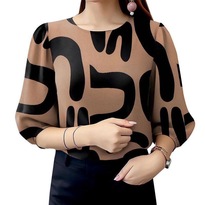 ZANZEA Women Casual O-neck 3/4 Sleeve Loose Print Blouse