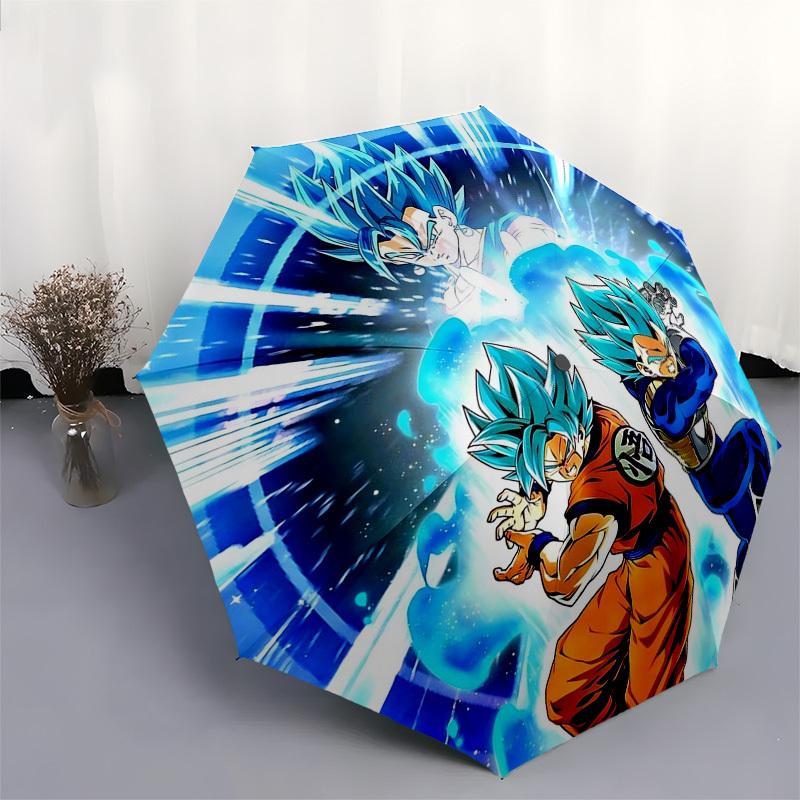 1pc Dragon Ball Z Super Saiyan Blue Goku Vegeta Saiyans Automatic Folding Umbrella Portable 3-Fold Design with Iron Frame Outdoor for Fans, Travelers,