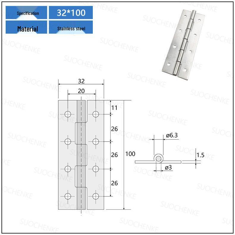 304 Stainless Steel Industrial Butterfly Hinge HHKS25/40/50/65/100 - Narrow Continuous Folding Hinge