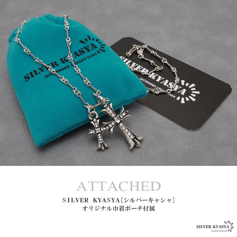 Collier Double Croix Collier Chaîne Torsadée Or 18KGP Argent 50cm Croix Pierre Claire Tendance Populaire [argent KYASYA] Homme