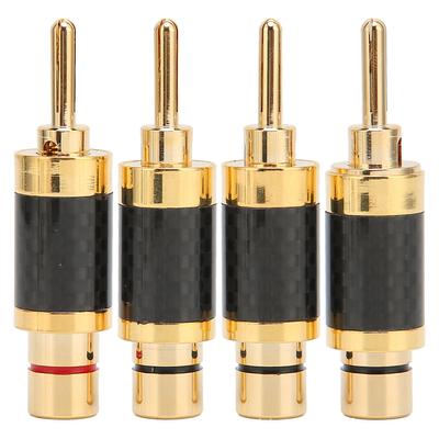 4Pcs Banana Plug Brass Gold Plated Black Carbon Fiber Shell Banana Plugs Connector for 7.5mm Wire