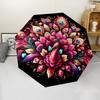 Windproof Portable Automatic Folding Umbrella with Peacock Feather & Gemstone Embroidery, 8-Rib, Plastic Handle
