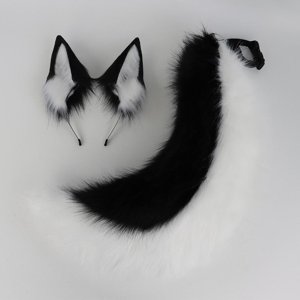 2Pcs/set Animal Fursuit Ears Tail Halloween Party Cosplay Headwear Plush Beast Wolf Tails Fox Ears Hair Band Furry Dog COS Tail
