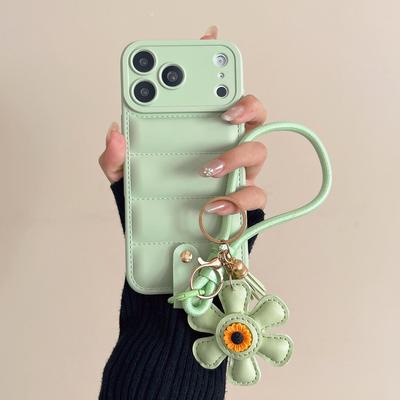 Down Jacket Sunflower Wrist Strap Phone Case for IPhone Air 16E 17 16 15 14 13 12 11 Pro X XR XS Max 7 8 Plus TPU Soft Cover