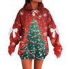 Ladies' Christmas Printed Bow Long Sleeved Loose Fitting Headband With Rope Hooded Sweatshirt Top