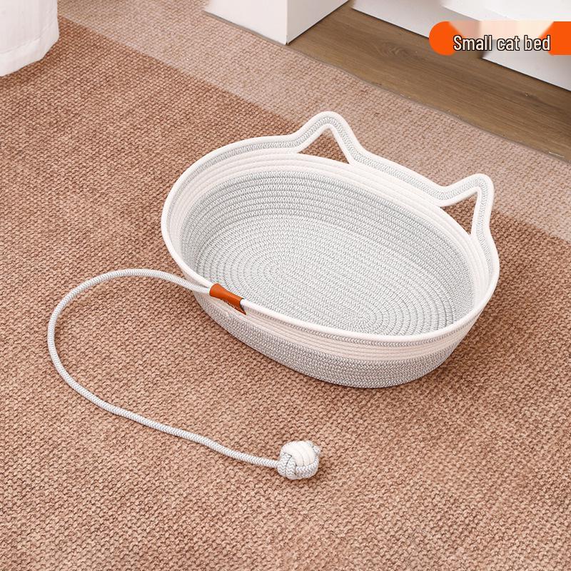 Woven Cotton Rope Cat Bed with Self-Entertainment Ball - All-Season Pet Comfort Solution