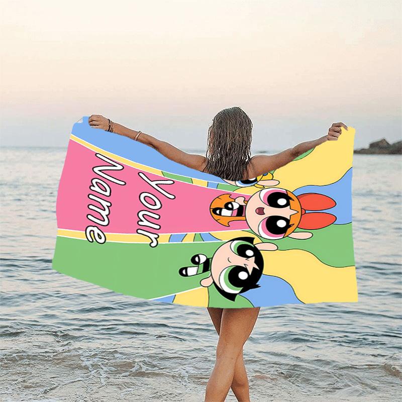 1pc The Powerpuff Girls11 Beach Towel with Custom Name, Beach/Swimming/Bath/Picnic/Camping Towel, Suitable for Seaside Beaches
