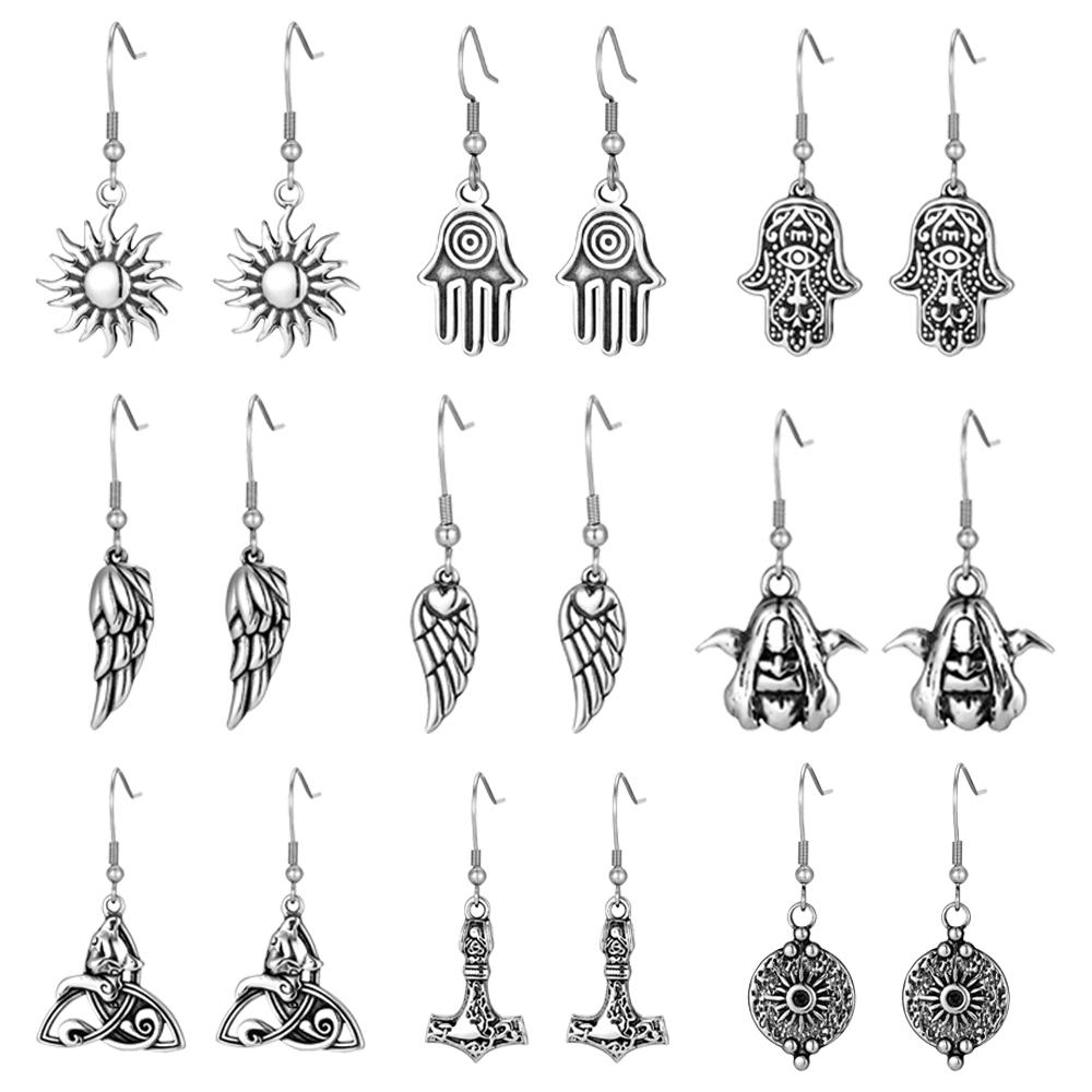 Nordic Runes Triquetra Fox Drop Earrings Women Retro Stainless Steel Female Amulet Vikings Trinity Ear Pendant Icelandic Jewelry