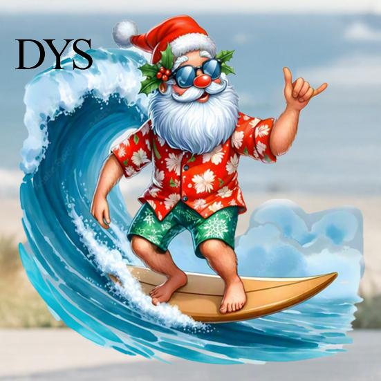 DIY Window Display Stickers Christmas Surfing Santa Claus Static Glass Sticker, Tropical Waterproof PVC Decal for Sunproof Surface Decals Home