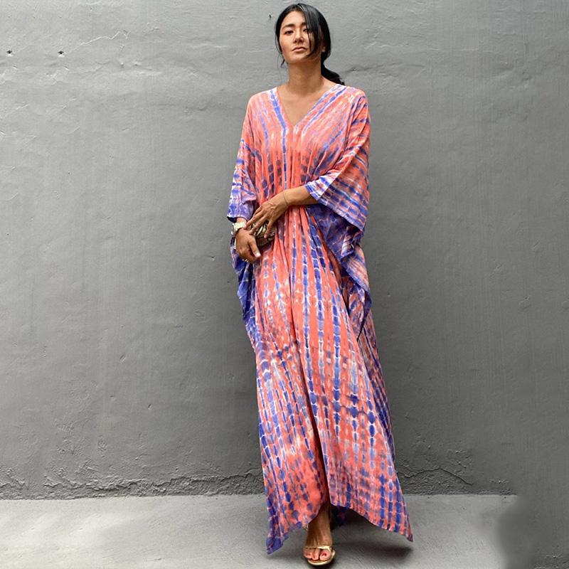 Šaty Bohemian Beach Kaftan pro ženy Barva na kravatu Letní Maxi Župan Letní Plavky Přikrývky Sváteční plavky