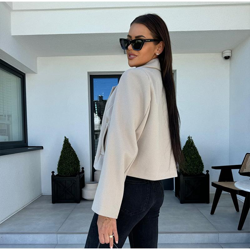 Осень-зима британский костюм воротник однотонный шерстяной маленький пальто женская — фото 4